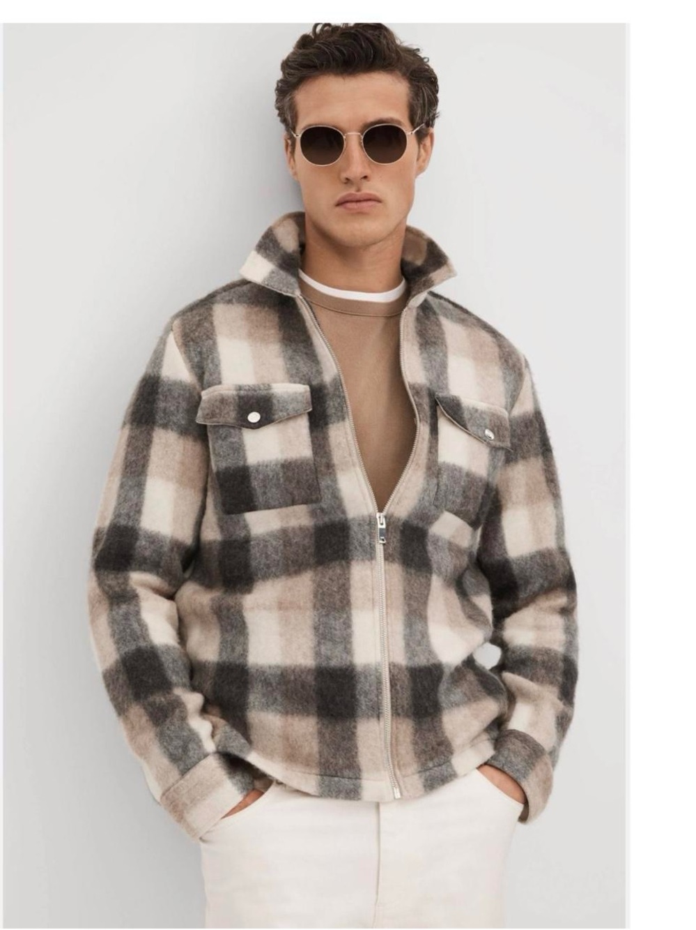 Reiss Beige, Black & Cream Plaid Jacket